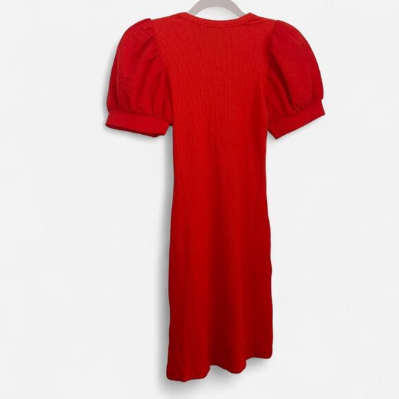 Desigual Coral Ribbed Knit Puff-Sleeve Mini Dress – Artsy Euro-Girl Chic M NWT - Picture 8 of 8